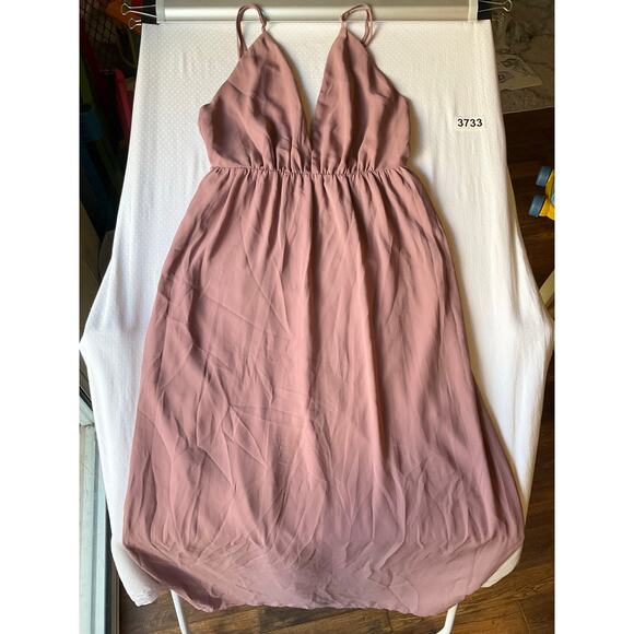 TOBI Women Maxi Dress size M Sleeveless Deep Cut V-neck Slit Backless Dusty Pink - Picture 2 of 12
